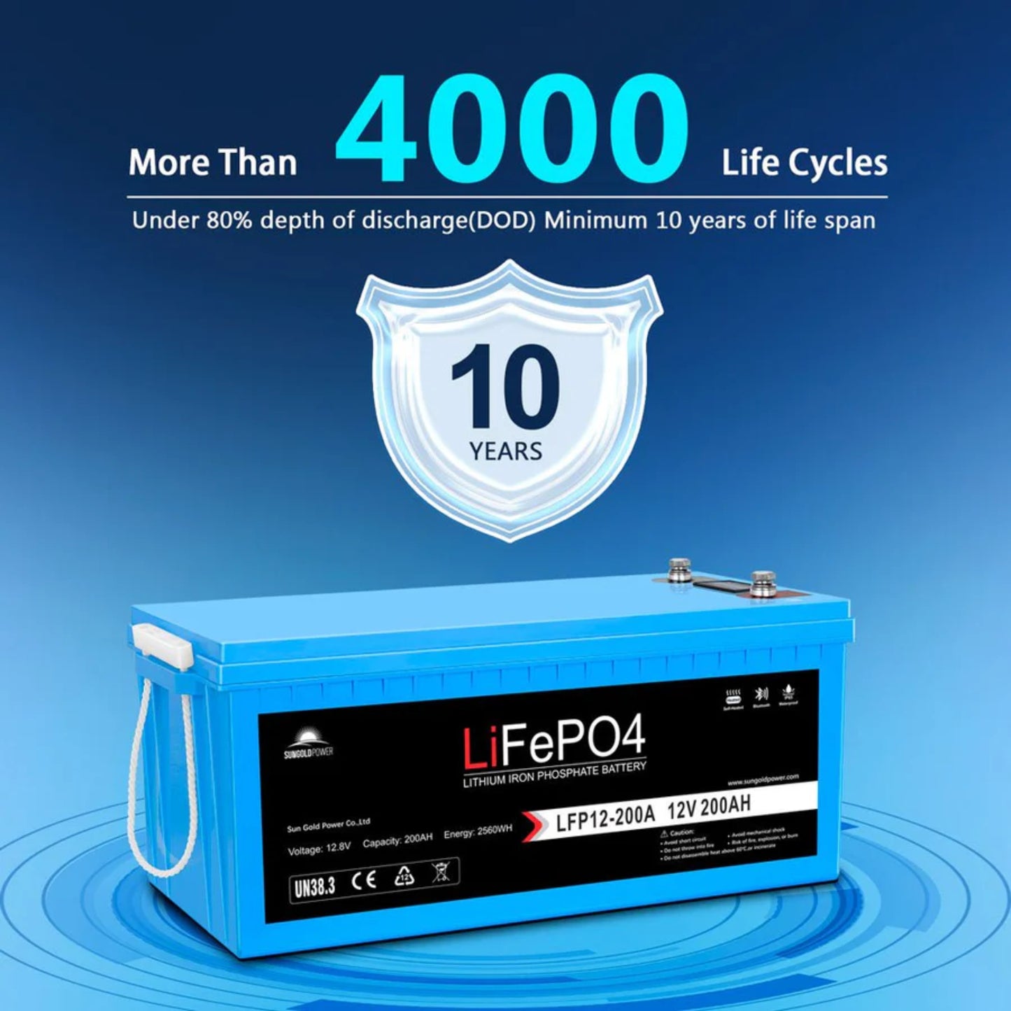 12V 200AH LiFePO4 Deep Cycle Lithium Battery / Bluetooth /Self-heating / IP65
