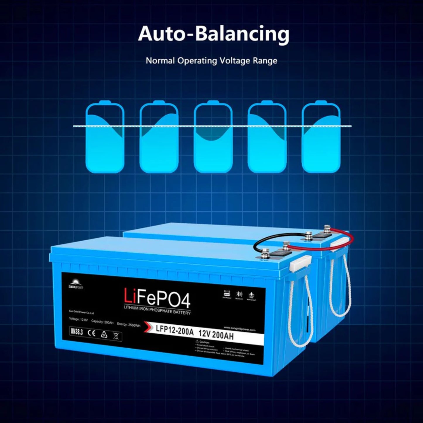 12V 200AH LiFePO4 Deep Cycle Lithium Battery / Bluetooth /Self-heating / IP65