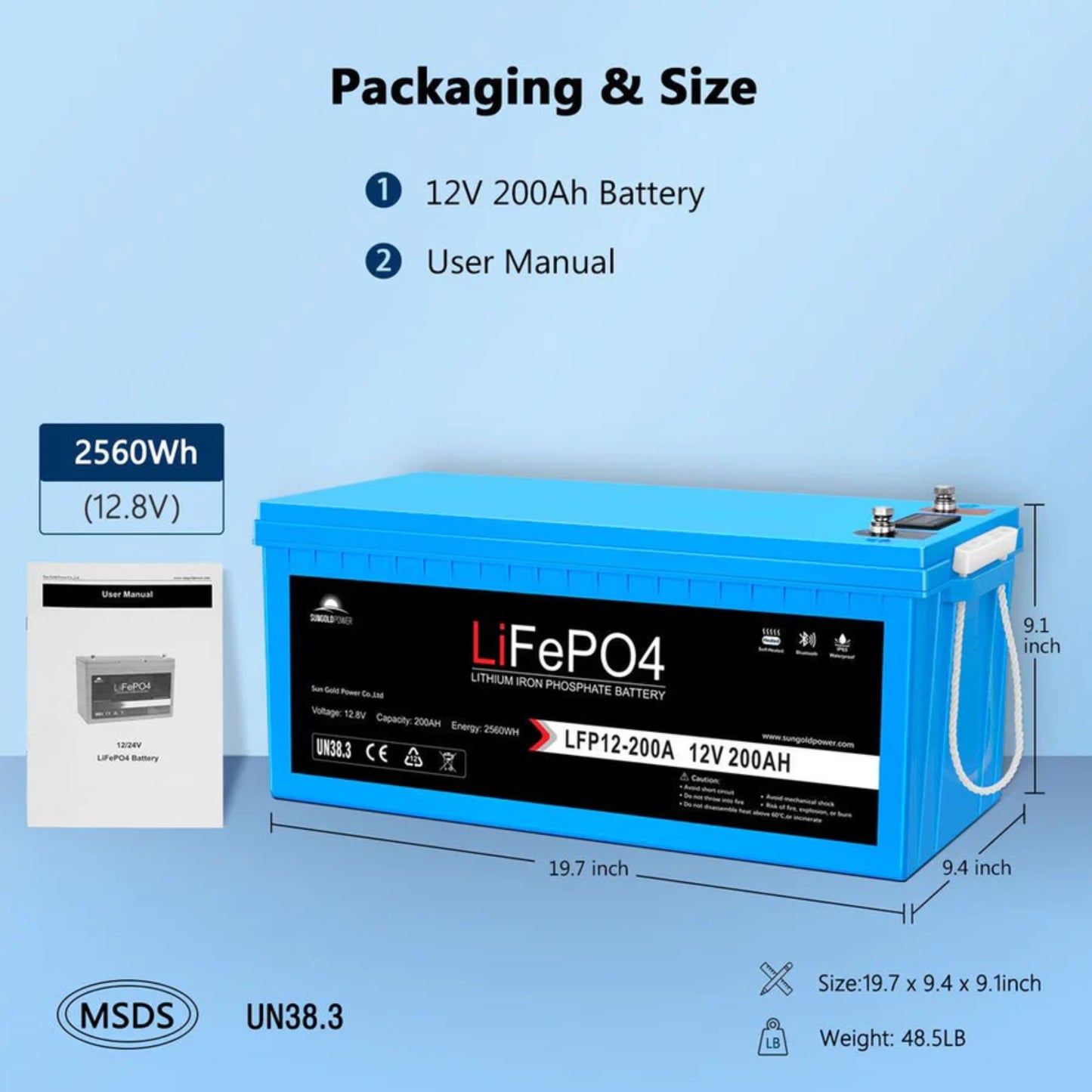 12V 200AH LiFePO4 Deep Cycle Lithium Battery / Bluetooth /Self-heating / IP65