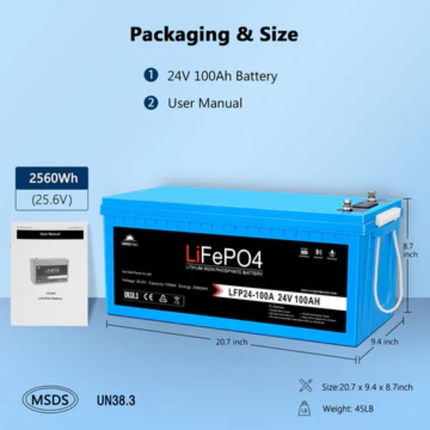 24V 100AH LiFePO4 Deep Cycle Lithium Battery / Bluetooth /Self-heating / IP65