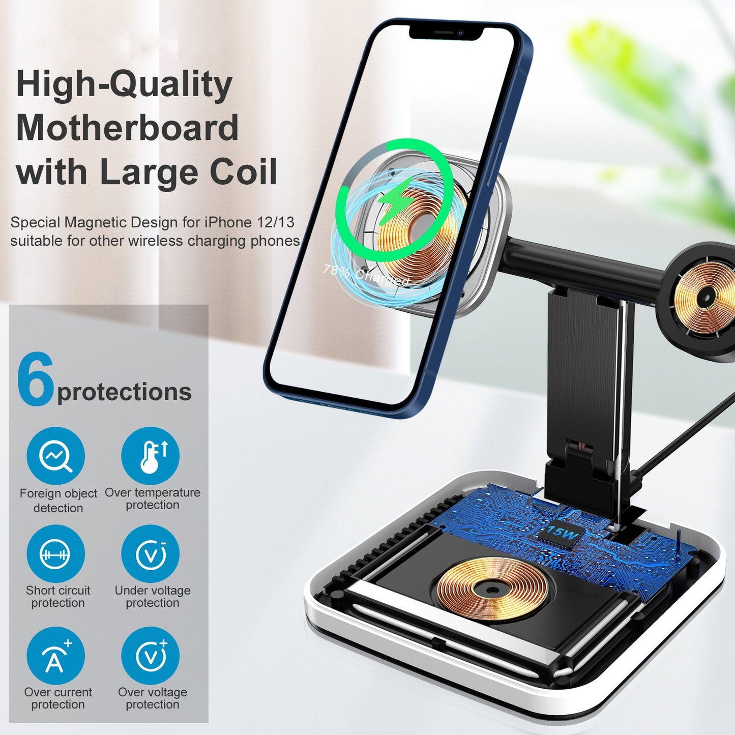 Magnetic Wireless Charger - Night LED Light - 4 in 1 Charging Station Dock