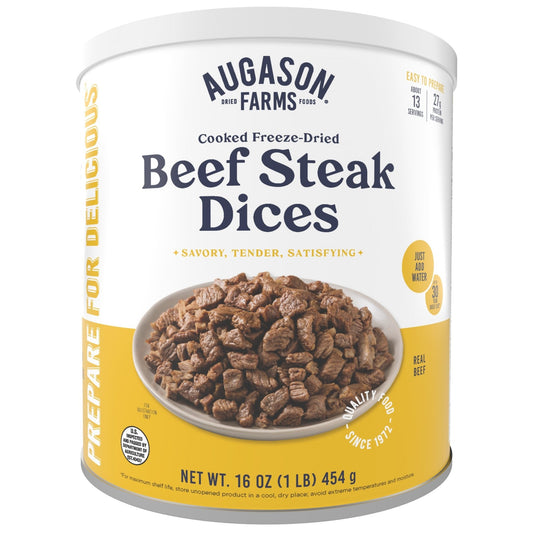 Cooked Freeze Dried Beef Steak Dices Can, 13 Servings