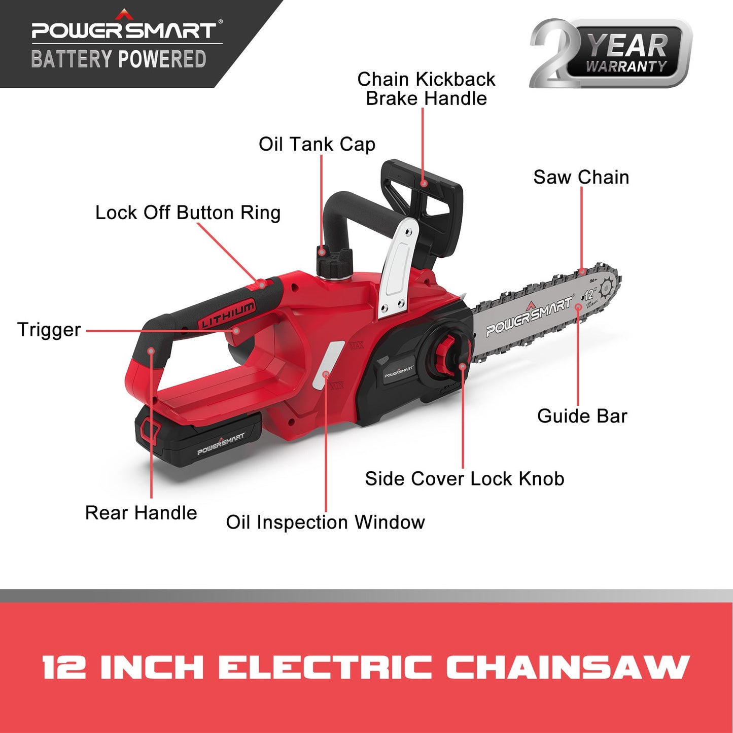 20V 12" Cordless Chainsaw w/ Battery & Charger PS76122A