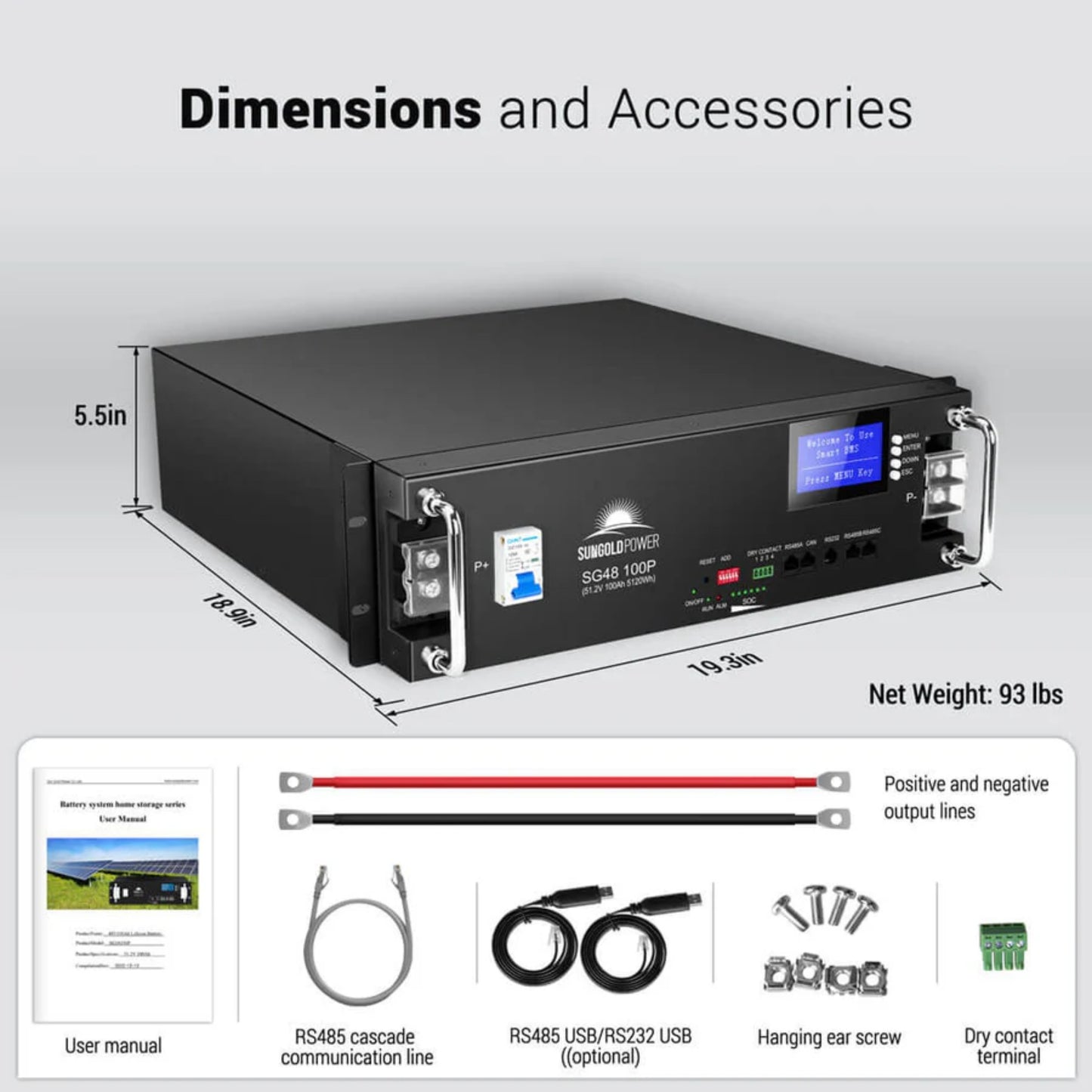 48V 100AH Server Rack LiFePO4 Lithium Battery SG48100P UL1973 UL9540A