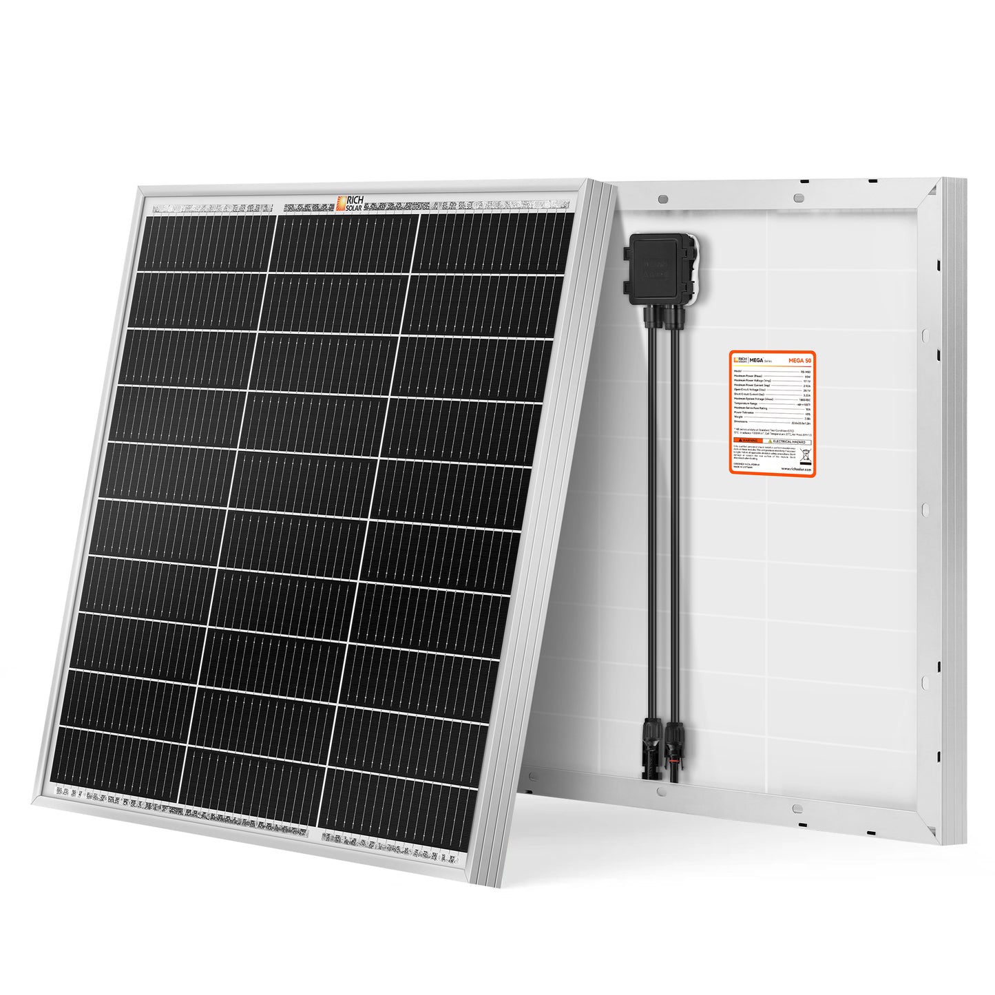 MEGA 50 | 50 Watt Solar Panel | Compact 12V Off-Grid Solar Panel for Boats, Vans, Trailers | 25-Year Output Warranty | UL Certified