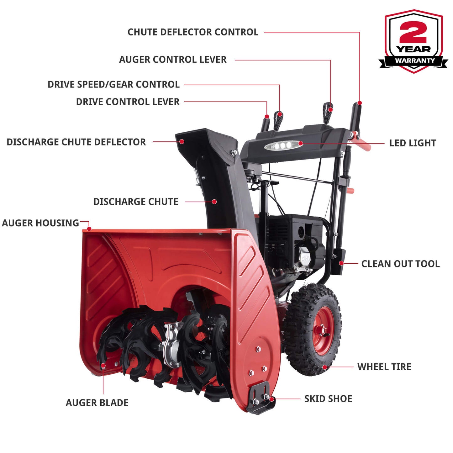 26'' 212cc Two Stage Self-Propelled Gas Snow Blower w/ Electric Start DB7109B