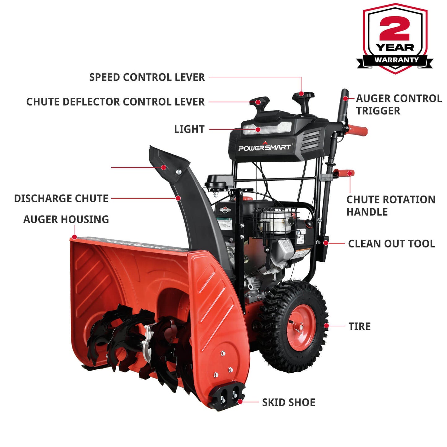26'' 250cc Two Stage Self-Propelled Gas Snow Blower w/ Briggs & Stratton Engine (PSS2260)BS