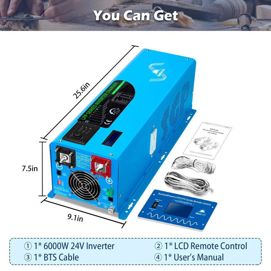 6000W DC 24V Split Phase Pure Sine Wave Inverter With Charger