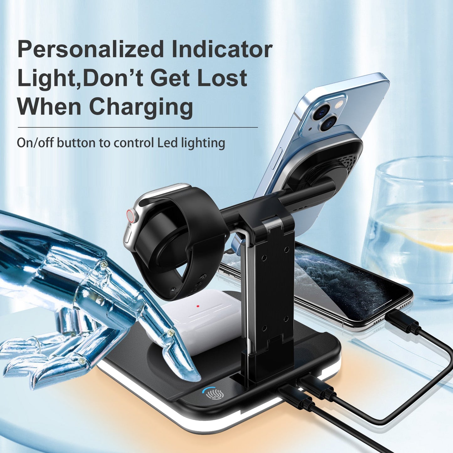 Magnetic Wireless Charger - Night LED Light - 4 in 1 Charging Station Dock