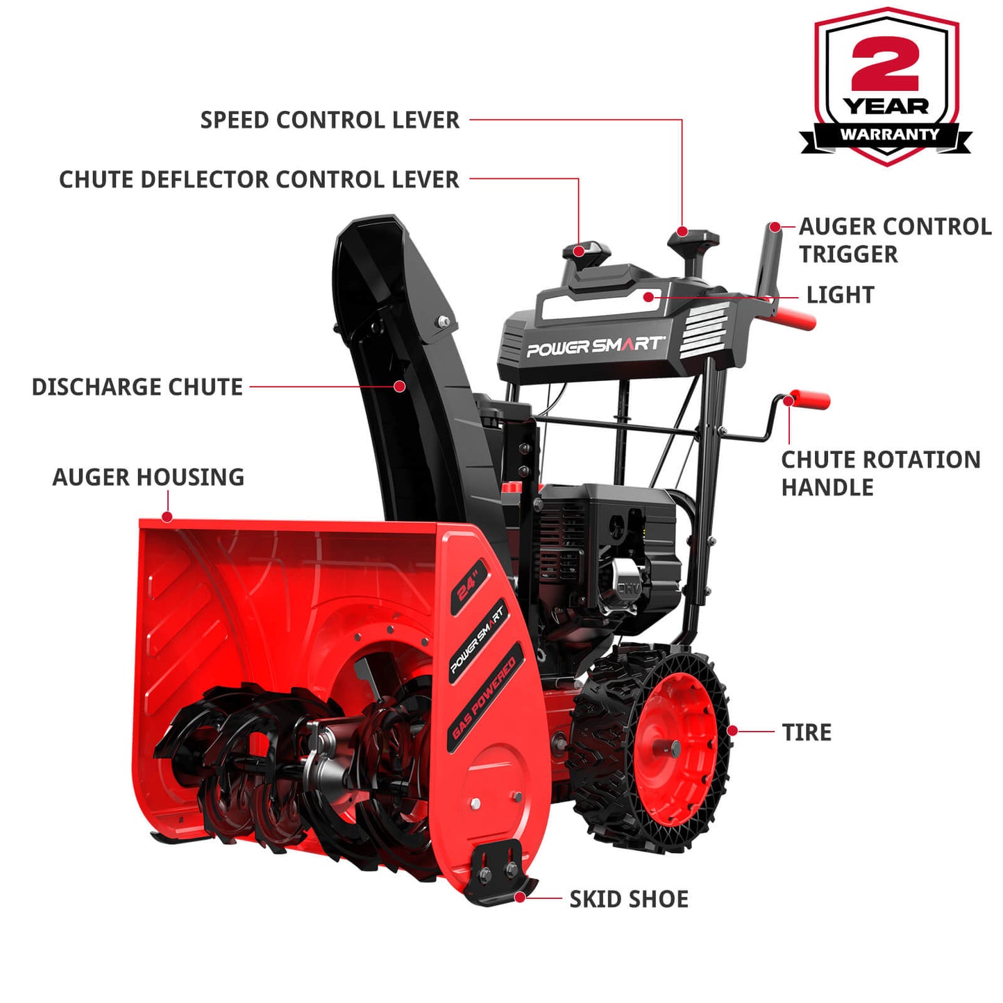 24'' 252cc Two Stage Self-Propelled Gas Snow Blower w/ Electric Start DB7109 (Web Exclusive)