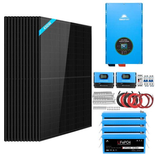 Complete OFF-GRID Solar Kit 12000W 48V 120V/240V Output 10.24KWH Lithium Battery 5400 Watt Solar Panel