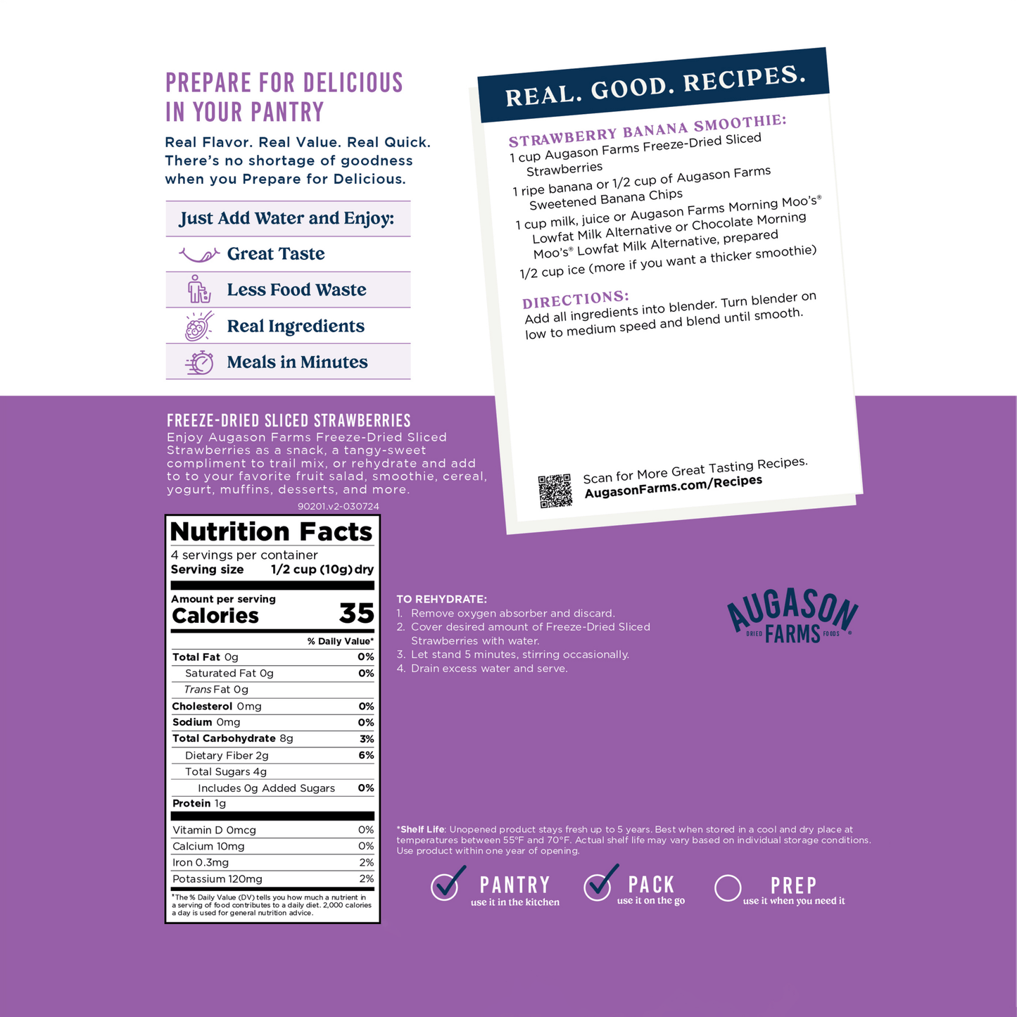 Freeze Dried Sliced Strawberries Pouch, 4 Servings