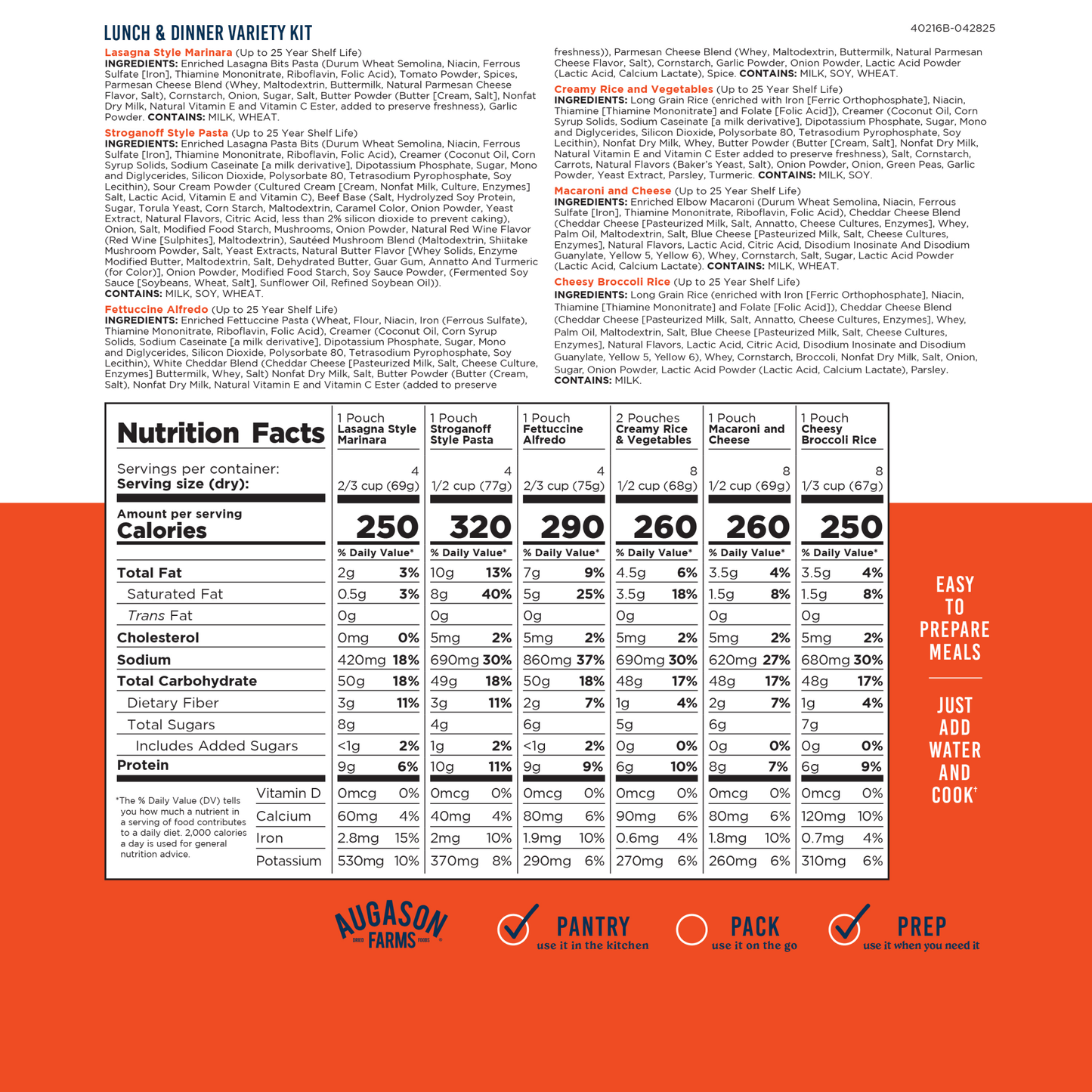 Lunch and Dinner Variety Pail, 122 Servings