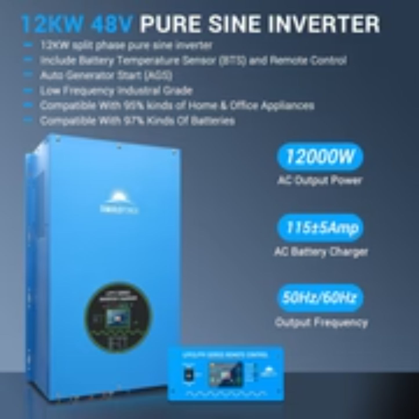 Complete OFF-GRID Solar Kit 12000W 48V 120V/240V Output 10.24KWH Lithium Battery 5400 Watt Solar Panel